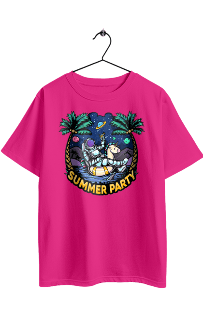 Футболка оверсайз з принтом "Літній Паті З Космонавтом". Космонавт, космос, літо. 2070702