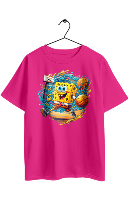 Футболка оверсайз з принтом "Губка Боб". Spongebob, баскетбол, губка боб, м`яч, мультик, мультсеріал, спанч боб, спорт. 2070702