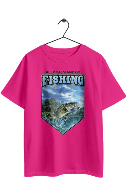 Футболка оверсайз з принтом "Keep Calm and Go Fishing". Відпочинок на природі, для рибалок, для чоловіків, мисливці та риболови, природа, рибалка, риболовля, спінінг, хоббі. 2070702