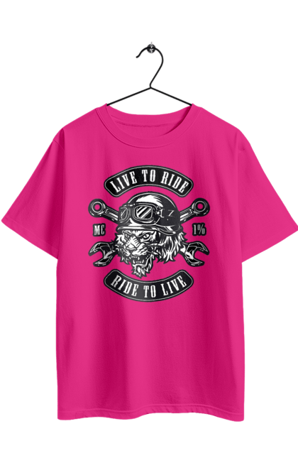 Футболка оверсайз з принтом "Жити, Щоб Їздити, Тигр". Їздити, мопед, тигр. 2070702