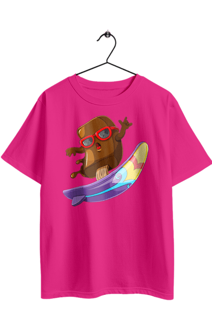 Футболка оверсайз з принтом "Мороженко На Серфі". Літо, морозиво, окуляри, серфінг. 2070702