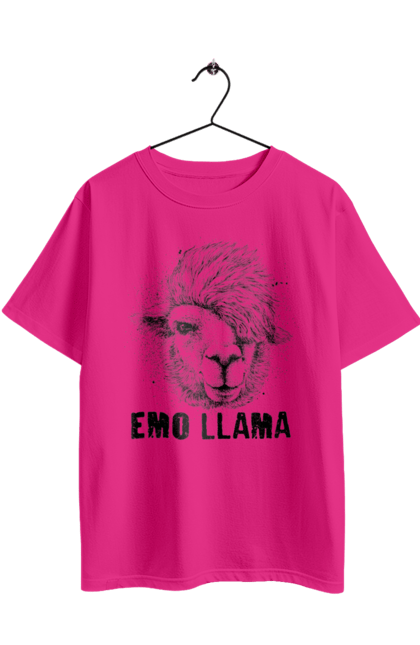 Oversized t-shirt with prints Emo Llama. Alpaca, animals, distressed, emo, funny, llama, vintage. 2070702