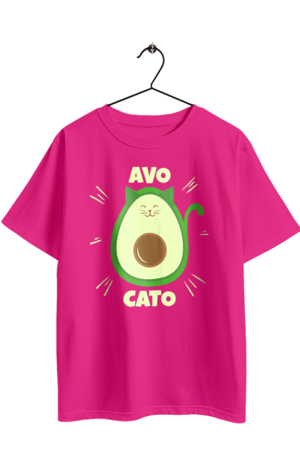 Oversized t-shirt with prints Avo Cato. Animals, art, avocado, avocado cat, cat, creative, fruit, humor, minimalism. 2070702