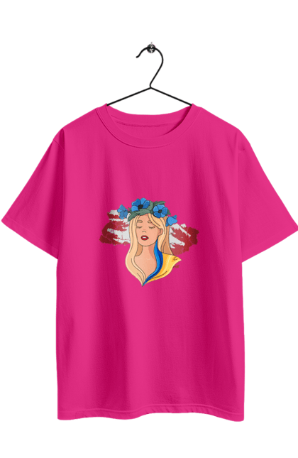 Футболка оверсайз з принтом "Дівчина на карті України". Дівчина, дівчина на карті, жовтий, карта україни, квіти, прапор, синій, україна, червоний. 2070702