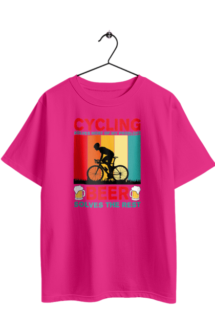 Футболка оверсайз з принтом "Cycling Beer". Алкоголь, брутальні, велосипед, веселі, для спортсменів, літні, пиво, спорт, чоловічі. 2070702