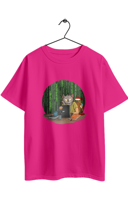 Футболка оверсайз з принтом "Кіт програміст". Angular, c, css, html, it, javascript, jquery, php, python, react, svelt, vue, айтишник, айті, гумор, код, кодувати, прогер, програміст, програмісти, ти ж, ти ж програміст, тиж програміст. 2070702