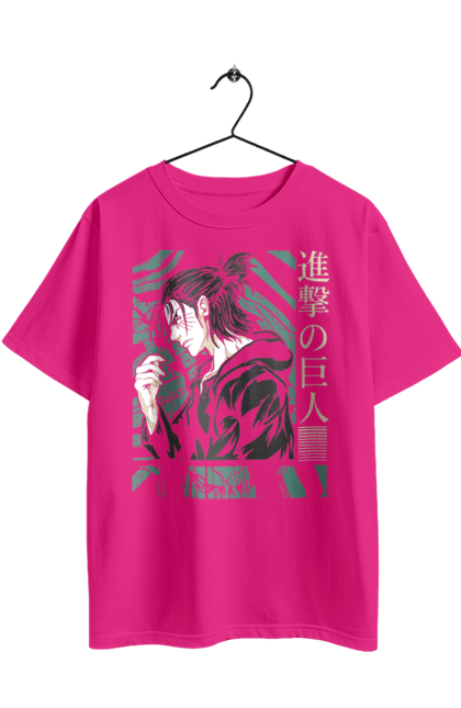 Oversized t-shirt with prints Attack on Titan Eren. Action film, anime, attack on titan, dark fantasy, drama, eren, eren jaeger, manga, post-apocalyptic. 2070702