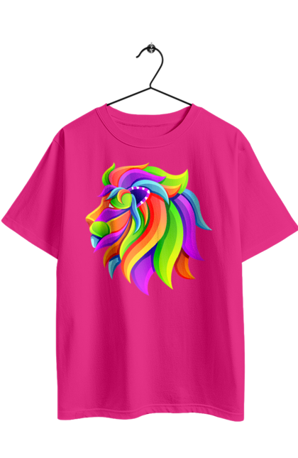 Футболка оверсайз з принтом "Лев". Lion, арт, грива, лев, малюнок, тварина, цар звірів, яскравий. 2070702