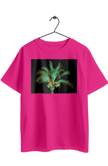 Футболка оверсайз з принтом "Фінікова Пальма Вночі". Берег, відпочинок, відпустка, зелений, море, ніч, оазис, океан, острів, пальма, південь, подорож, пригоди, тропіки, фінікова, чорне. 2070702