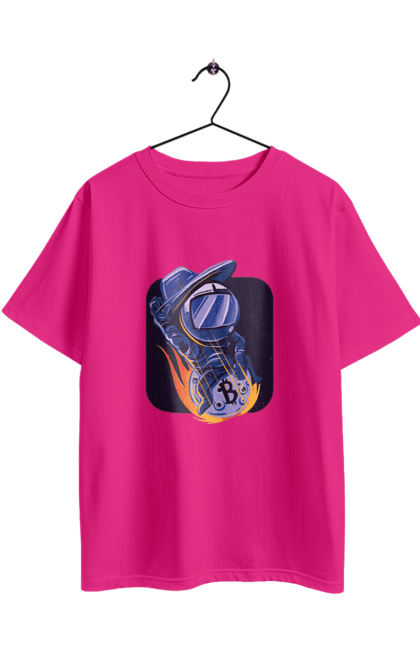 Футболка оверсайз з принтом "Космо біткоїн". Биткоин, бінарний, біткоїн, біткойн, валюта, гроші, крипто, програміст, хакер. 2070702