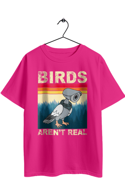Футболка оверсайз з принтом "Птахи не справжні". Bird, відеокамера, голуб, змова, камера, птах, реальність, спостереження, стеження. 2070702
