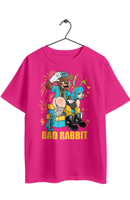 Футболка оверсайз з принтом "Поганий кролик". Бдсм, ведмідь, дівчина, кролик, поганий кролик, прикольна, смішна. 2070702
