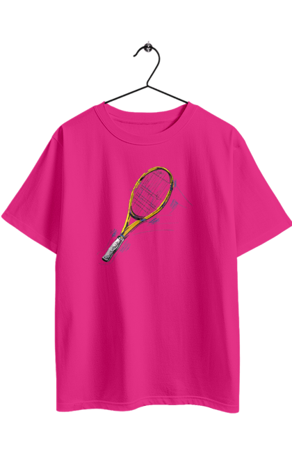 Футболка оверсайз з принтом "Ракетка Великий теніс". Великий теніс, гравці, грунт, м`яч, призовий фонд, ракетка, спонсор, турнір на ґрунті, турнірна сітка. 2070702