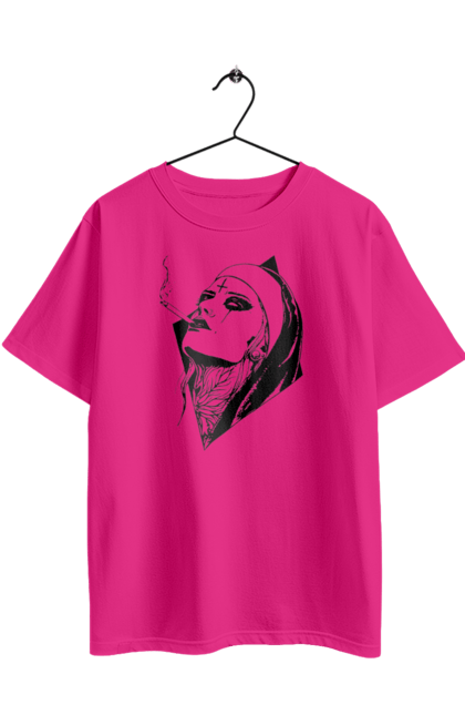 Футболка оверсайз з принтом "Монашка". Дівчина, круто, сигарети, тату. 2070702