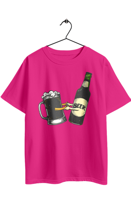 Футболка оверсайз з принтом "Пляшка Пива З Келихом Пива". Келих, пиво, пляшка. 2070702