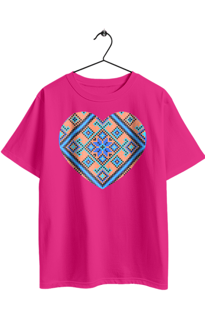 Футболка оверсайз з принтом "Серце вишивка". Вишиванка, вишивка, вишивка хрестиком, люблю україну, серце, символи україни, традиції україни, україна. 2070702