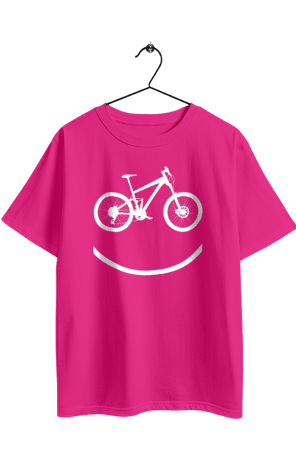 Футболка оверсайз з принтом "Велосмайл". Велосипед, велоспорт, колесо, крос, любителям велосипеда, педалі, смайл, смайлик, траса. 2070702