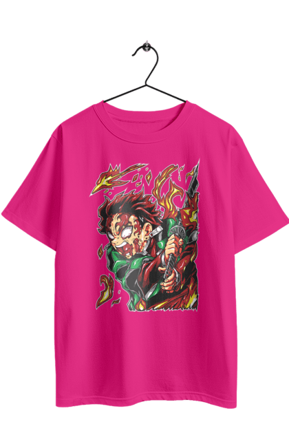 Футболка оверсайз з принтом "Винищувач Демонів Танджіро". Demon slayer, kamado tanjiro, kimetsu no yaiba, аніме, винищувач демонів, манга, танджіро, танджіро камадо. 2070702