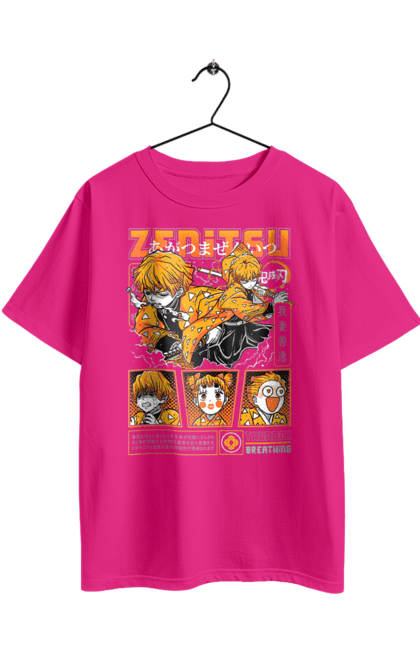 Футболка оверсайз з принтом "Винищувач Демонів Зеніцу". Demon slayer, kimetsu no yaiba, zenitsu, zenitsu agatsuma, аніме, винищувач демонів, зеніцу агацума, манга, серіал. 2070702