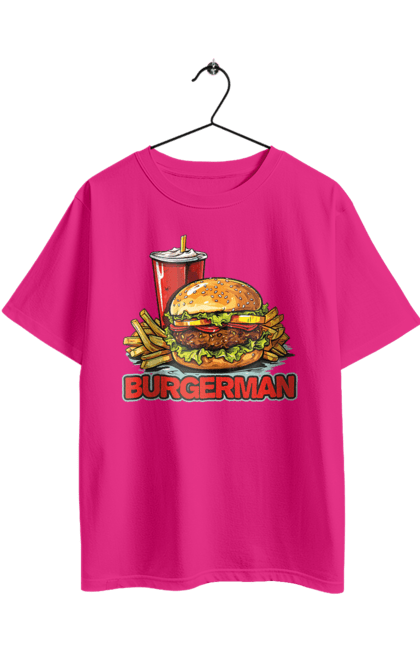 Футболка оверсайз з принтом "Burgerman". Бургер, для чоловіків, їжа, літні, макдональдс, прикольні, трендові, фаст фуд, чоловічі. 2070702