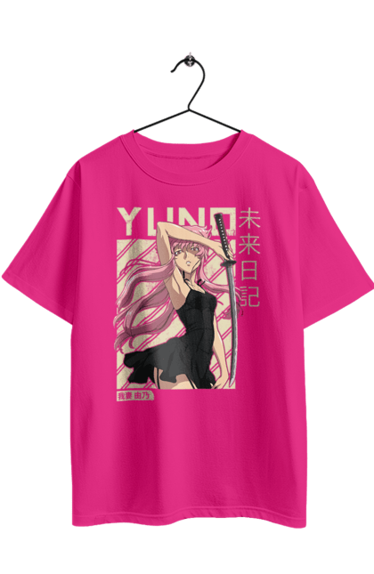 Футболка оверсайз з принтом "Щоденник майбутнього Юно Гасай". Anime, future diary, manga, survival game, yuno gasai, аніме, манга, щоденник майбутнього, юно гасай. 2070702