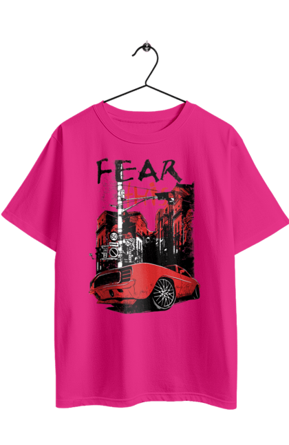 Футболка оверсайз з принтом "Червона Машина В Місті". Їзда, машина, місто. 2070702