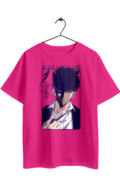 Футболка оверсайз з принтом "Тільки я візьму новий рівень". Anime, manga, solo leveling, sung jinwoo, аниме, манга, новий рівень, сонг джін. 2070702