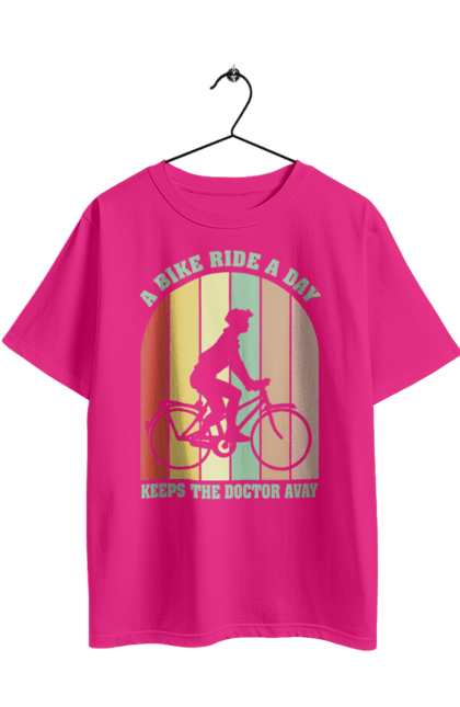 Футболка оверсайз з принтом "Поїздка на велосипеді". Велопрогулянка, велосипед, здоровий спосіб життя, зож, поїздка на велосипеді. 2070702