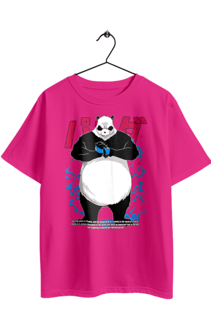 Oversized t-shirt with prints Jujutsu Kaisen Panda. Anime, dark fantasy, jujutsu kaisen, magic battle, manga, mystic, panda. 2070702
