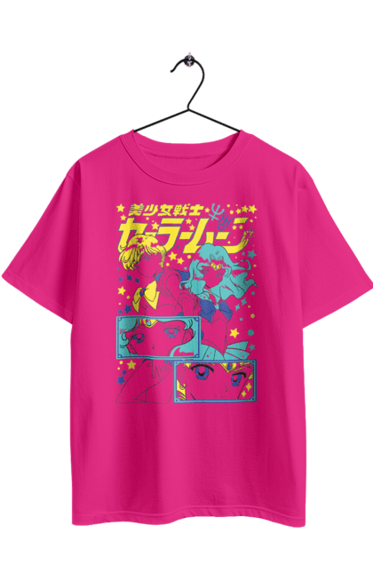 Oversized t-shirt with prints Sailor Uranus and Neptune. Anime, drama, magical girl, neptune, sailor moon, tv series, uranus. 2070702