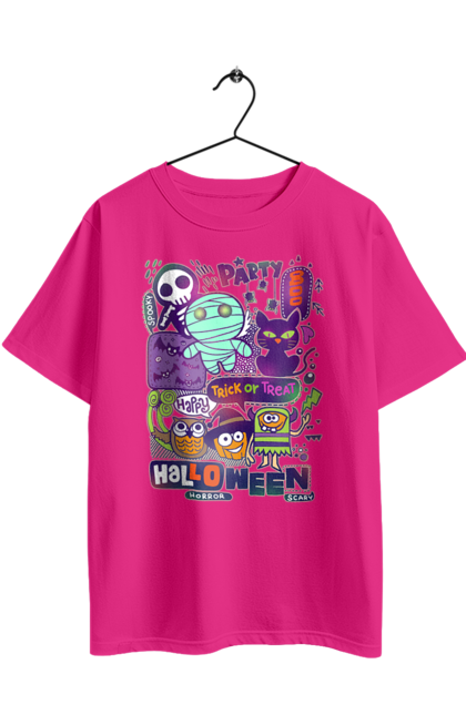 Футболка оверсайз з принтом "Хелловін Ласощі чи капощі". 31 жовтня, halloween, гелловін, жовтень, капощі, ласощі, привид, свято, скелет, хелловін. 2070702