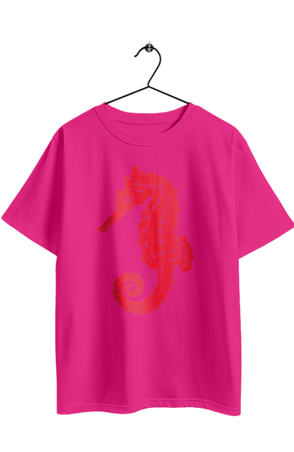 Футболка оверсайз з принтом "Морський коник". Відпочинок, квіти, літні канікули, літо, море, морський коник, морські жителі. 2070702