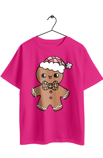 Oversized t-shirt with prints Gingerbread in a Christmas hat. Christmas, christmas decor, christmas print, cookie, festive mood, gingerbread cookies, new year, sweets, winter holidays. 2070702