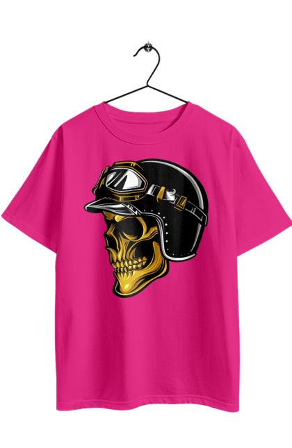 Футболка оверсайз з принтом "Череп в мотошоломі". Крутий, очі, череп, шолом. 2070702