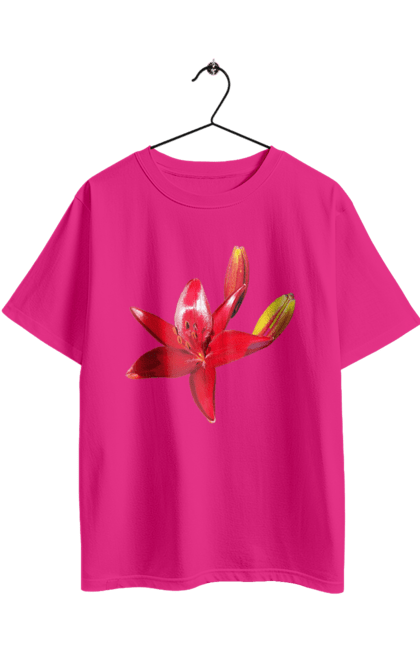 Футболка оверсайз з принтом "Червона лілія". Бутон, квітка, колір, лілія, природа, сонячний, червона квітка, червона лілія, червоний, яскравий. 2070702