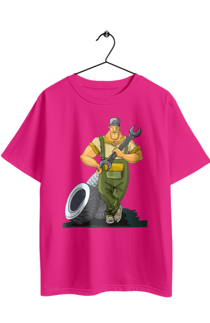 Футболка оверсайз з принтом "Автомайстер". Гайковий ключ, колеса, професія. 2070702