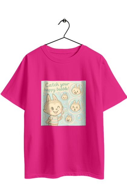 Футболка оверсайз з принтом "Лабубу". Бульбашки, грайливо, каваї, казково, лабубу, милаілюстрація, ніжнікольори, пастельнамистецтво, щасливі бульбашки. 2070702