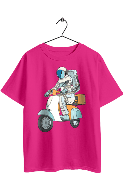 Футболка оверсайз з принтом "Космонавт на мотоциклі". Космонавт, космос, мотоцикл. 2070702