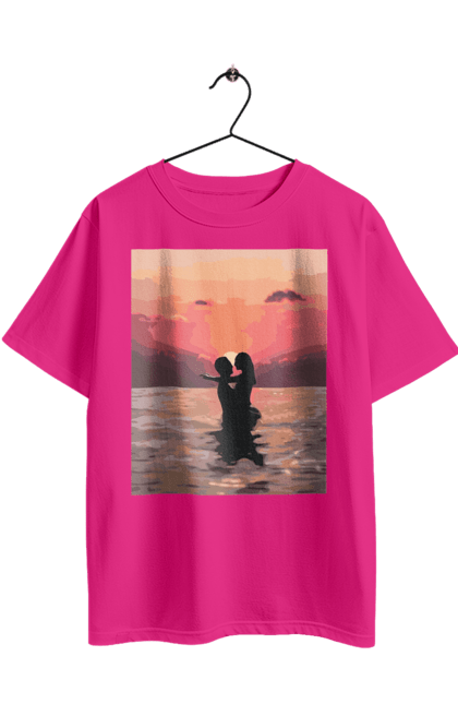 Футболка оверсайз з принтом "Секс у заході сонця". Захід сонця, природа та любов, секс на морі, секс та природа. 2070702