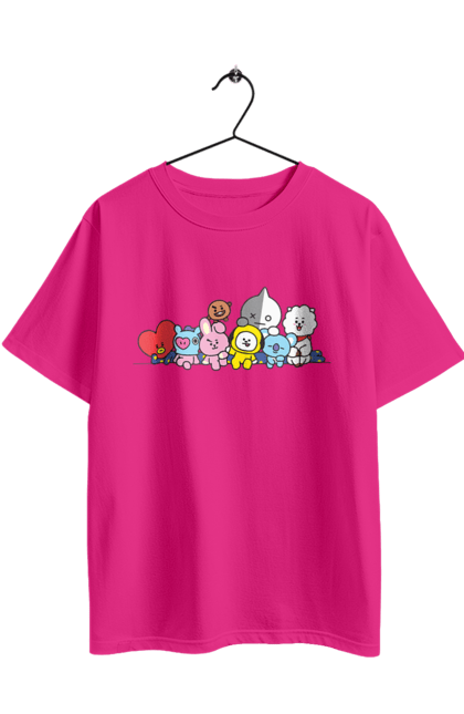 Футболка оверсайз з принтом "BTS & BT21". Bt21, bts, k pop, line, бт21, бтс, іграшка, к-поп, лайн, персонажі. 2070702