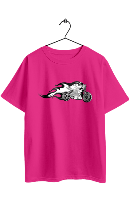 Футболка оверсайз з принтом "Мотоцикл Вогонь". Мото, мотоцикл, огонь. 2070702