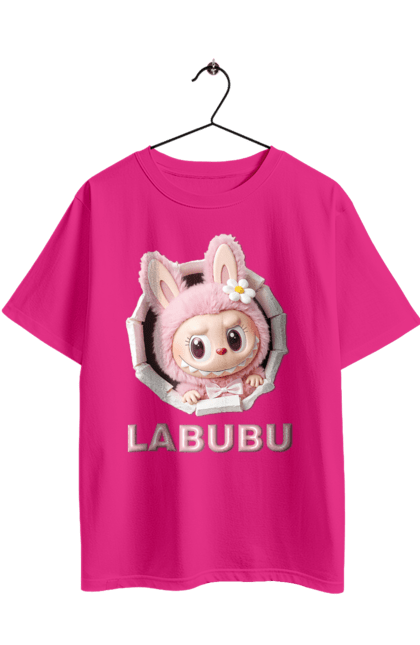 Футболка оверсайз з принтом "Лабубу". Іграшка лабубу, лабубу, лабубу кока кола, мерч лабубу, мила, рожева лабубу, смішна лабубу. 2070702