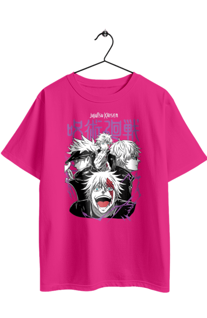 Oversized t-shirt with prints Jujutsu Kaisen Gojo. Anime, dark fantasy, gojo, jujutsu kaisen, magic battle, manga, mystic. 2070702