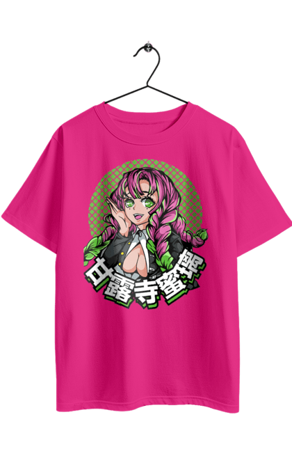 Футболка оверсайз с принтом Клинок Рассекающий Демонов Мицури. Anime, demon slayer, manga, mitsuri, mitsuri kanroji, аниме, истребитель демонов, манга, мицури, мицури канроджи. 2070702