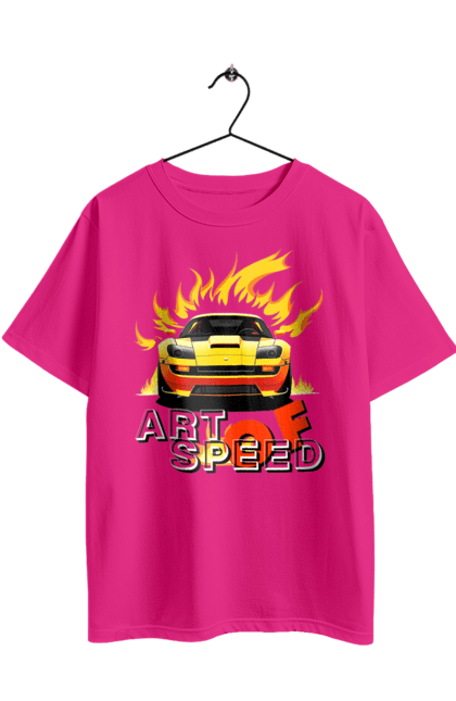 Футболка оверсайз з принтом "Машина у вогні". Автомобіль, вогонь, спортивна машина, спортивний автомобіль, швидкість. 2070702