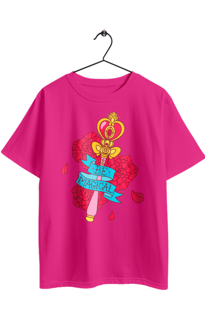 Футболка оверсайз з принтом "Створи чарівність". Sailor moon, аніме, жезл, квіти, магія, сейлор мун, серіал, троянда, чаклунство, чарівність. 2070702