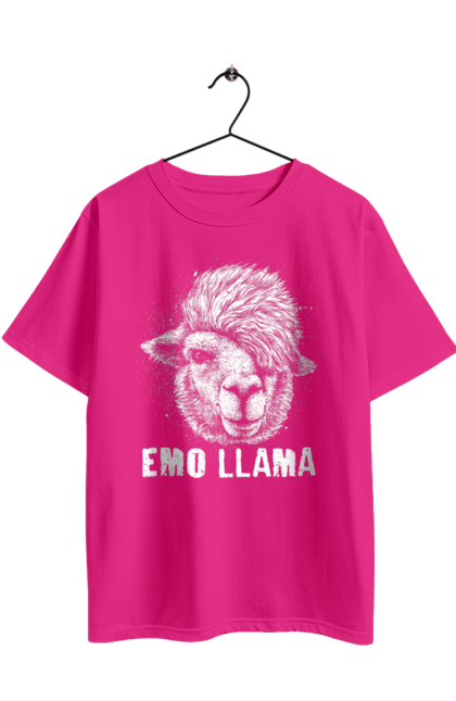 Oversized t-shirt with prints Emo Llama. Alpaca, animals, distressed, emo, funny, llama, vintage. 2070702