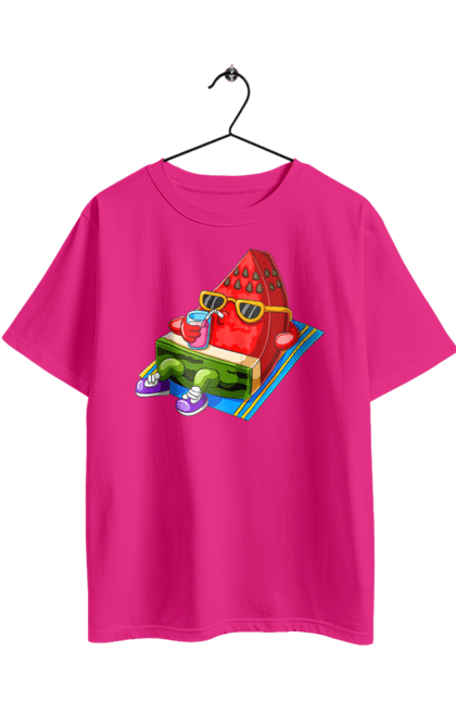 Футболка оверсайз з принтом "Кавун П'є Коктейль". Кавун, коктейль, літо. 2070702