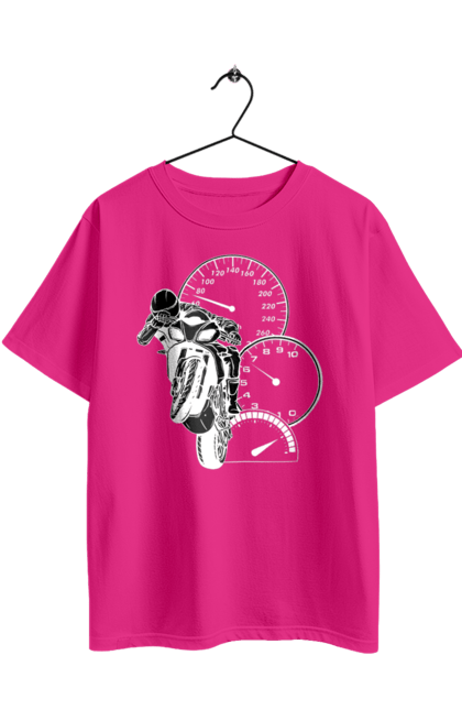 Футболка оверсайз з принтом "Мотоцикл І Швидкість Білий". Мото, мотоцикл, швидкість. 2070702