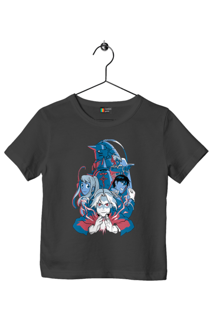 Children's t-shirt with prints Fullmetal Alchemist. Adventures, alphonse elric, anime, edward elric, fullmetal alchemist, light novel, manga, steampunk. 2070702